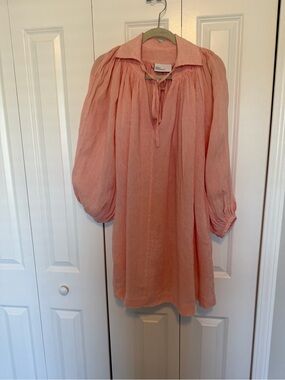 Lisa Marie Fernandez Pinkish Peach Tie-Neck Peasant dress ~ Medium